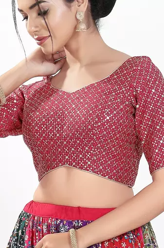 Women's silk padded back open elbow sleeves saree blouse