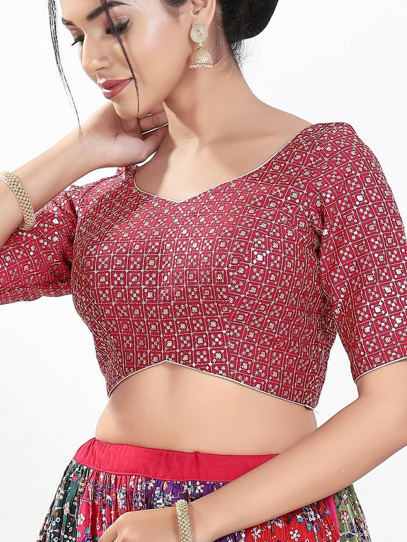 Women's silk padded back open elbow sleeves saree blouse