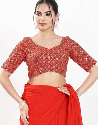 Women's silk padded back open elbow sleeves saree blouse 1