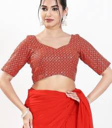 Women's silk padded back open elbow sleeves saree blouse