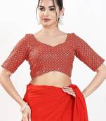 Women's silk padded back open elbow sleeves saree blouse