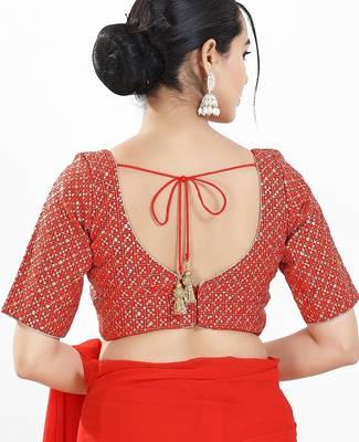 Women's silk padded back open elbow sleeves saree blouse 2