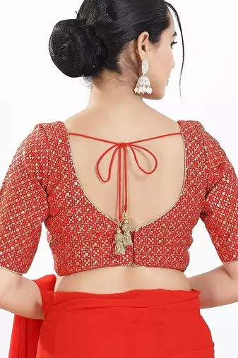 Women's silk padded back open elbow sleeves saree blouse