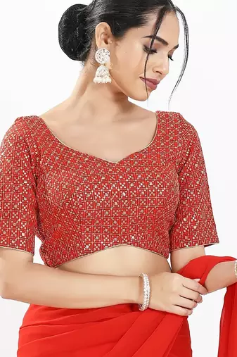 Women's silk padded back open elbow sleeves saree blouse