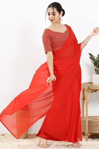 Women's silk padded back open elbow sleeves saree blouse