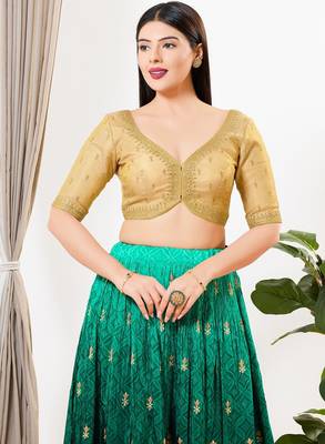Women's tissue padded back open elbow sleeves saree blouse 1