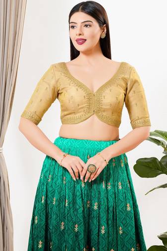 Women's tissue padded back open elbow sleeves saree blouse