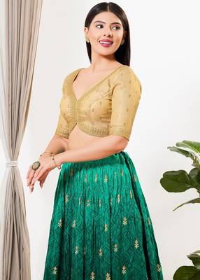 Women's tissue padded back open elbow sleeves saree blouse 3