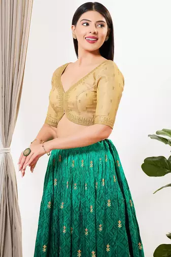 Women's tissue padded back open elbow sleeves saree blouse