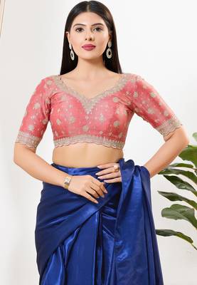 Women's tissue padded back open elbow sleeves saree blouse 1