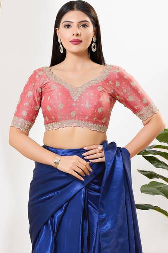Women's tissue padded back open elbow sleeves saree blouse