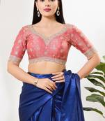 Women's tissue padded back open elbow sleeves saree blouse