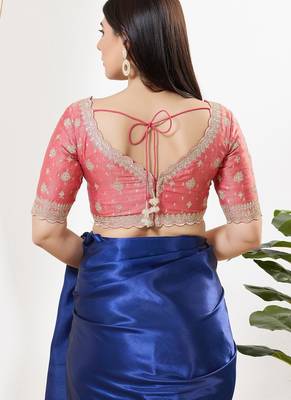Women's tissue padded back open elbow sleeves saree blouse 2