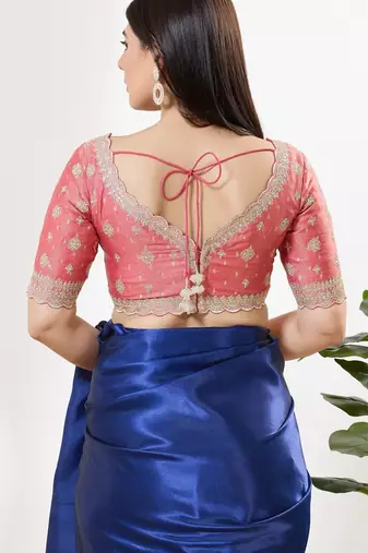 Women's tissue padded back open elbow sleeves saree blouse
