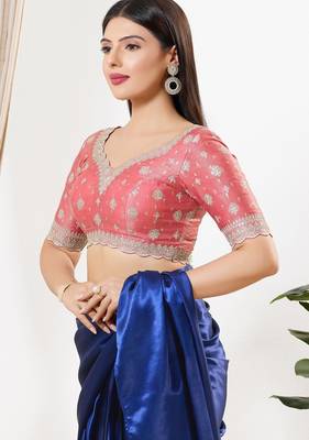 Women's tissue padded back open elbow sleeves saree blouse 3