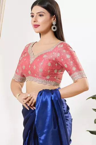 Women's tissue padded back open elbow sleeves saree blouse
