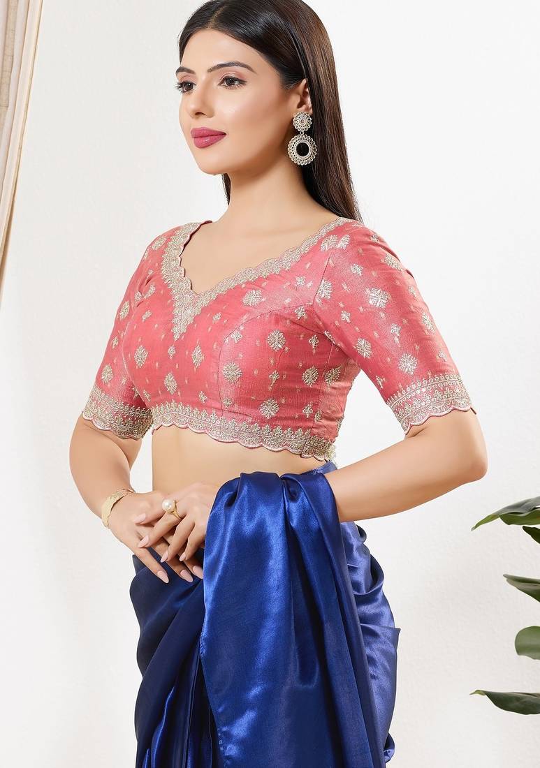 Women's tissue padded back open elbow sleeves saree blouse
