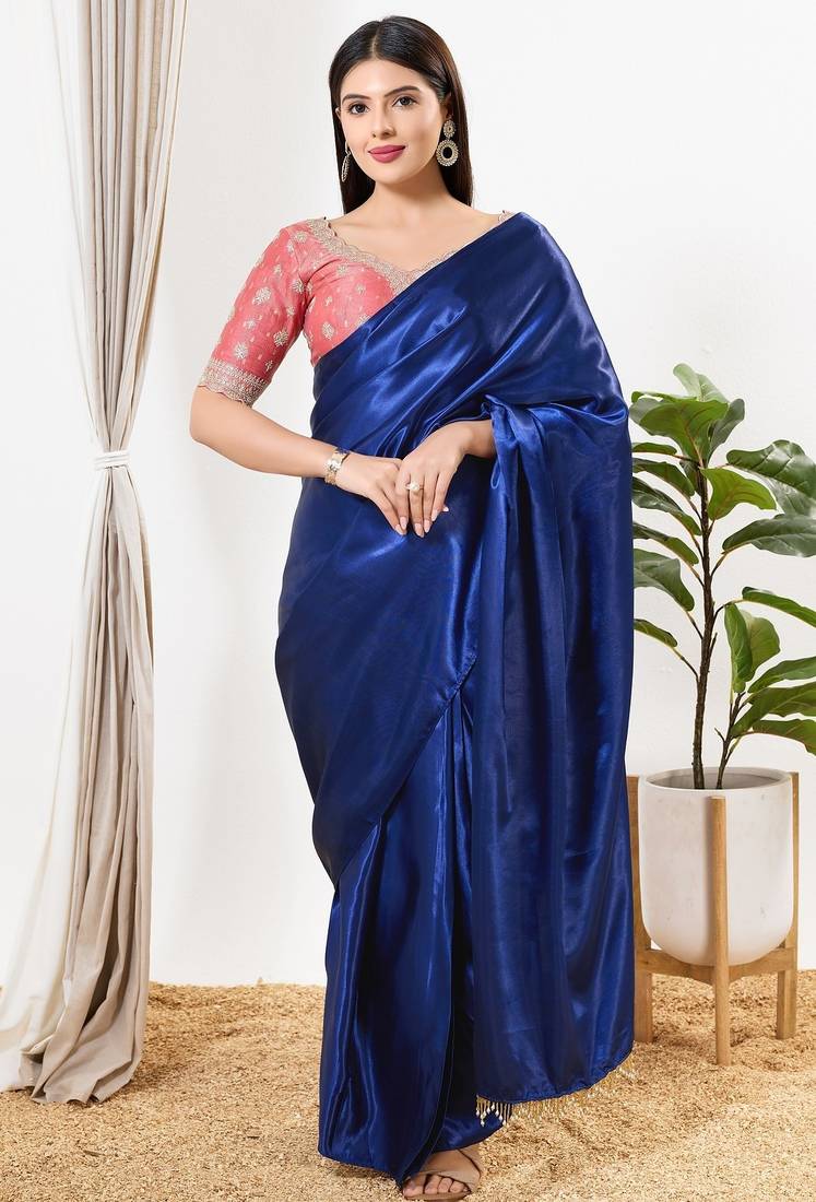 Women's tissue padded back open elbow sleeves saree blouse