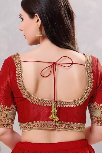 Women's mulbury silk padded back open elbow sleeves saree blouse