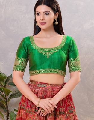 Women's mulbury silk padded back open elbow sleeves saree blouse 1