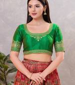Women's mulbury silk padded back open elbow sleeves saree blouse