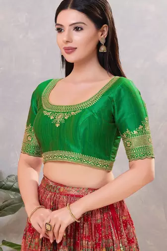 Women's mulbury silk padded back open elbow sleeves saree blouse