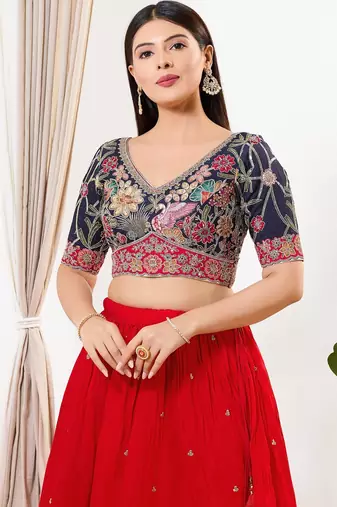 Women's silk padded back open elbow sleeves saree blouse