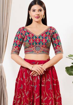 Women's silk padded back open elbow sleeves saree blouse 1