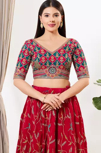 Women's silk padded back open elbow sleeves saree blouse