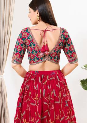 Women's silk padded back open elbow sleeves saree blouse 2