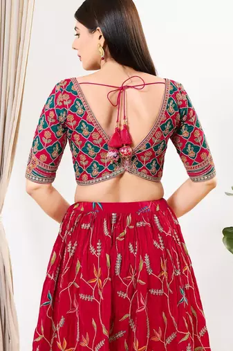 Women's silk padded back open elbow sleeves saree blouse