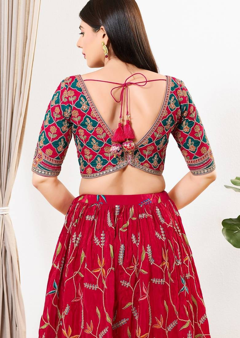 Women's silk padded back open elbow sleeves saree blouse