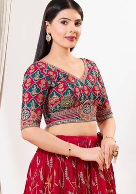 Women's silk padded back open elbow sleeves saree blouse 3