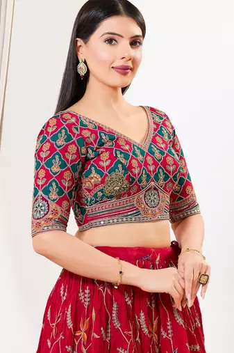 Women's silk padded back open elbow sleeves saree blouse