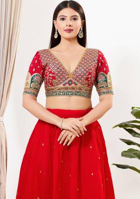 Women's silk padded back open elbow sleeves saree blouse 1
