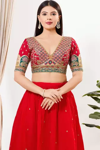 Women's silk padded back open elbow sleeves saree blouse