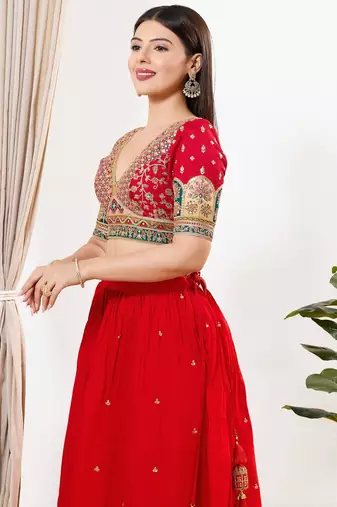 Women's silk padded back open elbow sleeves saree blouse
