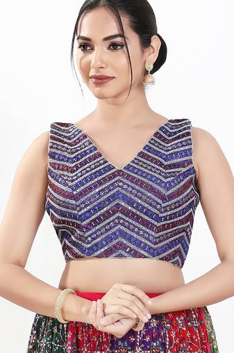 Women's silk padded back open sleeveless saree blouse