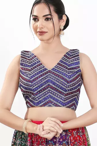 Women's silk padded back open sleeveless saree blouse