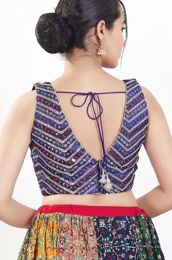 Women's silk padded back open sleeveless saree blouse