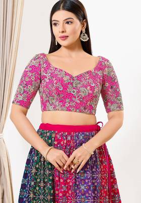 Women's silk padded back open elbow sleeves saree blouse 1