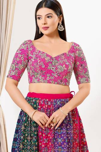 Women's silk padded back open elbow sleeves saree blouse
