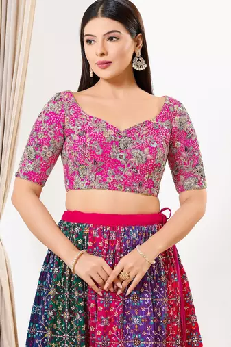 Women's silk padded back open elbow sleeves saree blouse