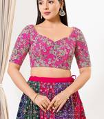 Women's silk padded back open elbow sleeves saree blouse