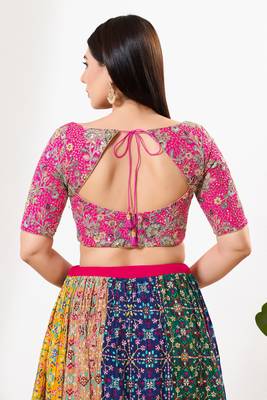 Women's silk padded back open elbow sleeves saree blouse 2