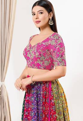 Women's silk padded back open elbow sleeves saree blouse 3