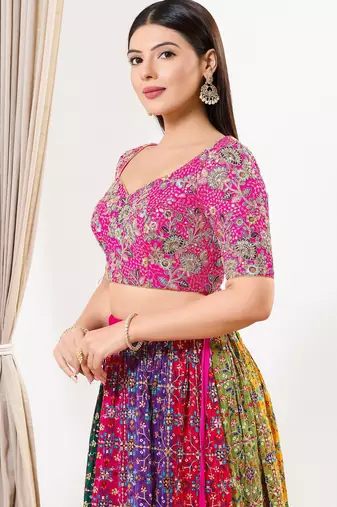 Women's silk padded back open elbow sleeves saree blouse