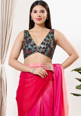 Women's sequence padded back open sleeveless saree blouse 1