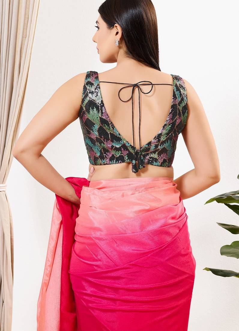 Women's sequence padded back open sleeveless saree blouse