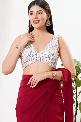 Women's sequence padded back open sleeveless saree blouse